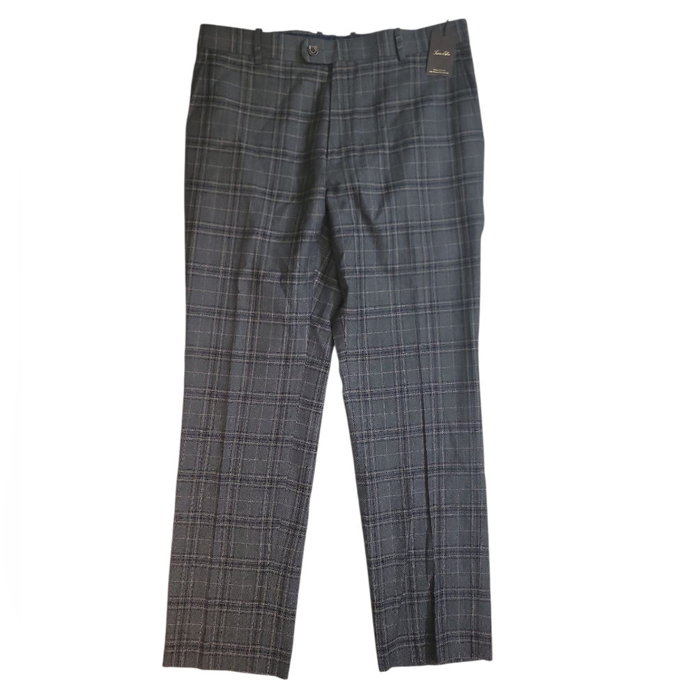 Tasso Elba New Mens Plaid Wool Straight Fit Dress Pants Gray Size 36W 32L Office